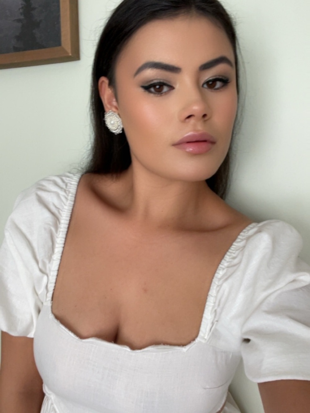 White Square Neck Puff Sleeve Dress